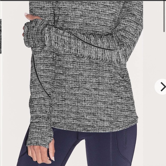 Lululemon Extra Mile Long Sleeve Running Luon Ringspun Denim Black White | 6 - Picture 3 of 11